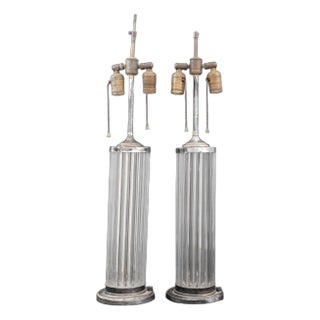 Art Deco Silver Plate Lucite Lamps, Pair For Sale