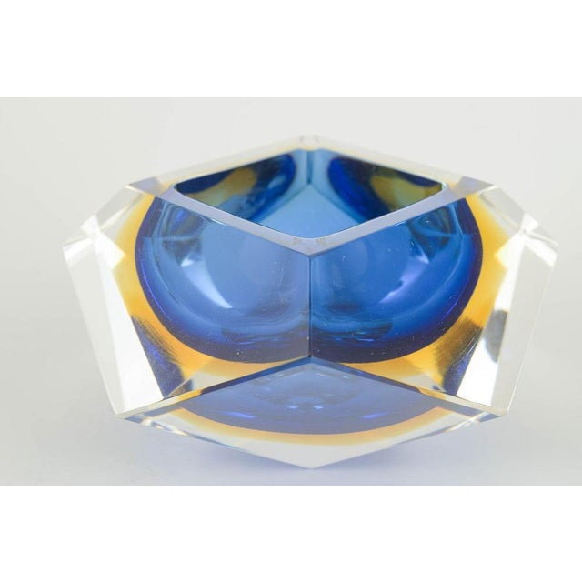 Blue and Golden Faceted Murano Glass Bowl, 1970s For Sale - Image 3 of 5