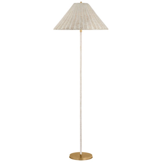 Traditional Marie Flanigan by Visual Comfort Signature Wimberley Medium Wrapped Floor Lamp in Soft Brass with White Wicker Shade For Sale - Image 3 of 3