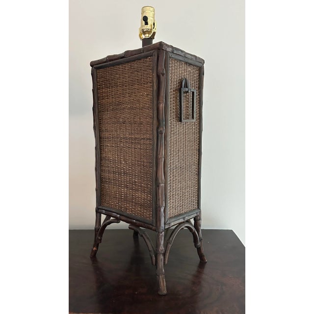 English Vintage Boho Burnt Bamboo Lamp For Sale - Image 3 of 9