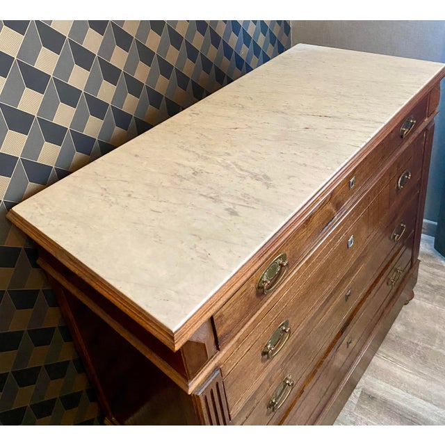 Vintage Louis Philippe Chest of Drawers with White Marble Top, 1920s For Sale - Image 4 of 8
