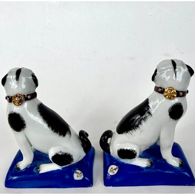 Late 19th Century Pair of Porcelain Pug Dog Figurines on Cobalt Blue Bases, Late 19th Century For Sale - Image 5 of 18