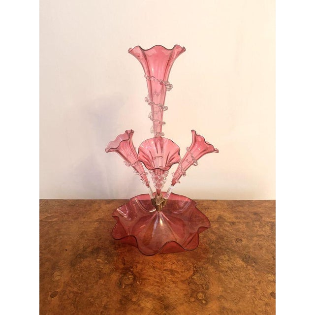 Antique Victorian Cranberry Glass Epergne, 1880, Set of 5 For Sale - Image 6 of 6