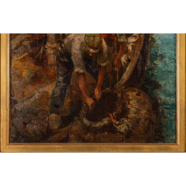 L. Bazzaro, Fishing for Shellfish, 1891, Oil on Canvas For Sale - Image 4 of 11