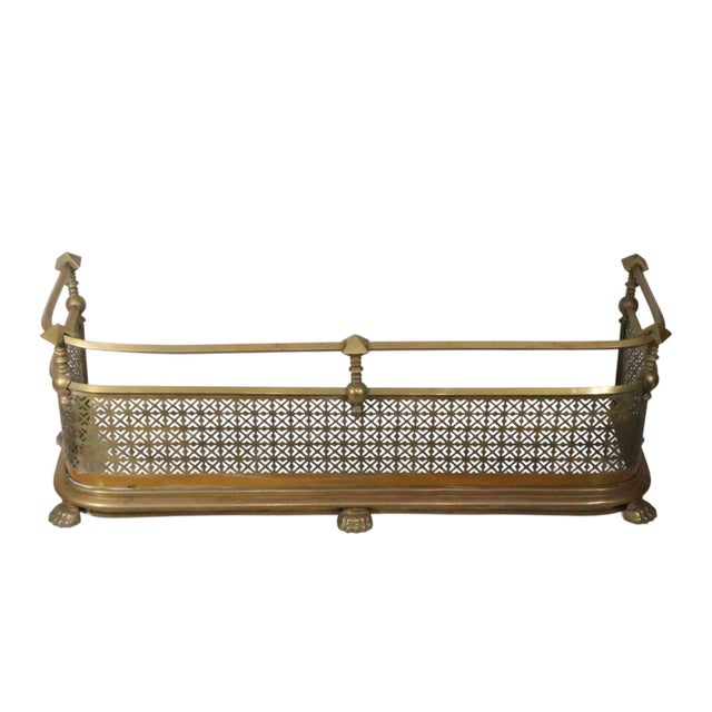 Antique Victorian Brass Fireplace Fender For Sale - Image 9 of 12