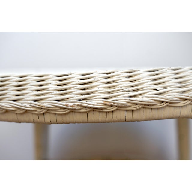 Wood Antique Wicker Rattan Chair and Vintage Side Table For Sale - Image 7 of 7