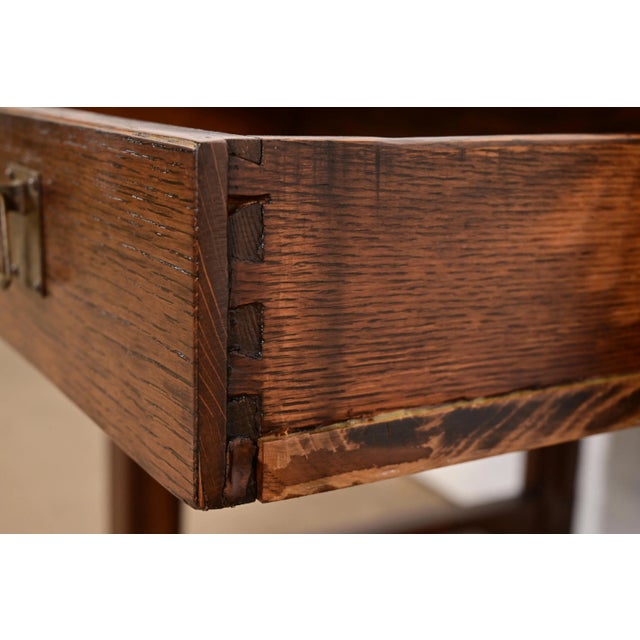 Wood Limbert Antique Mission Oak Arts & Crafts Desk or Library Table, Newly Refinished For Sale - Image 7 of 14