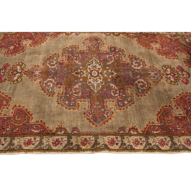 Mid 20th Century Vintage Chinese Oushak Handmade Brown Medallion Wool Rug For Sale - Image 9 of 11