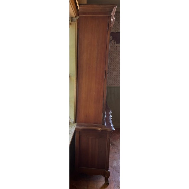 Mid 20th Century French Provincial Style China Cabinet — 2-Piece, Brass Lattice Doors, Serpentine Base For Sale - Image 12 of 13