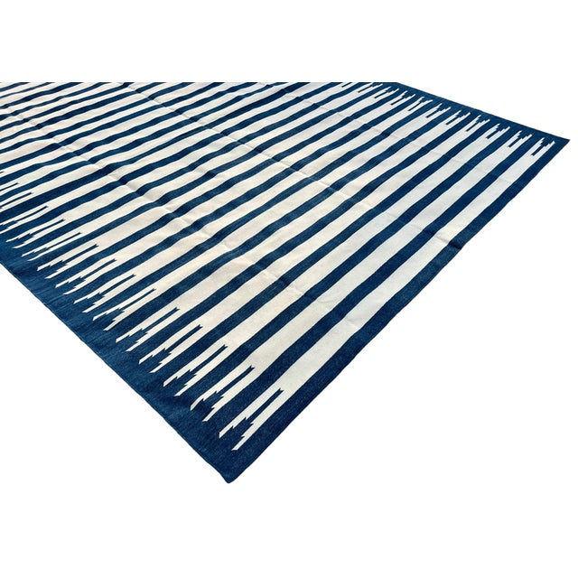 Handwoven Cotton Area Flat Weave Rug Vegetable Dyed Indigo Blue and White Striped Dhurrie - 5'x7' For Sale - Image 6 of 10