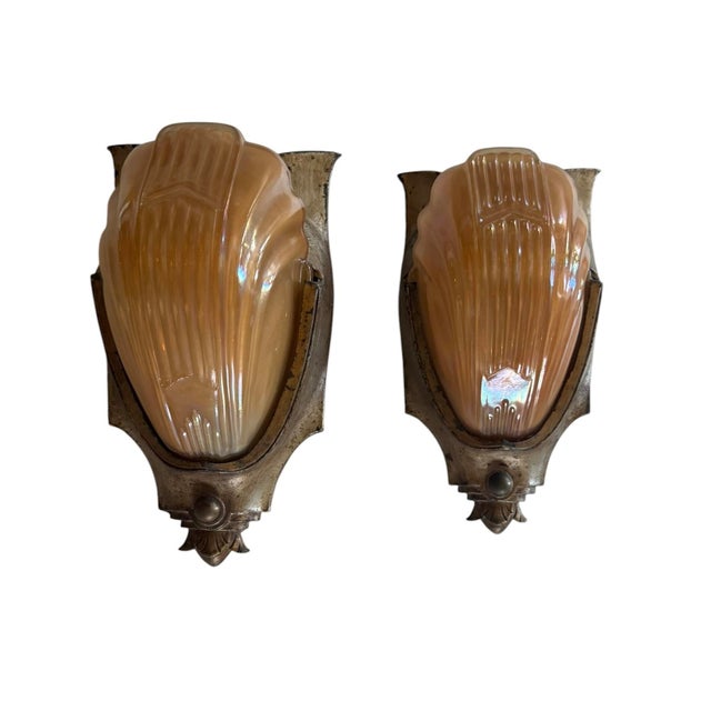 Antiqu Art Deco Slip Shade Wall Sconces - a Pair For Sale In Los Angeles - Image 6 of 7