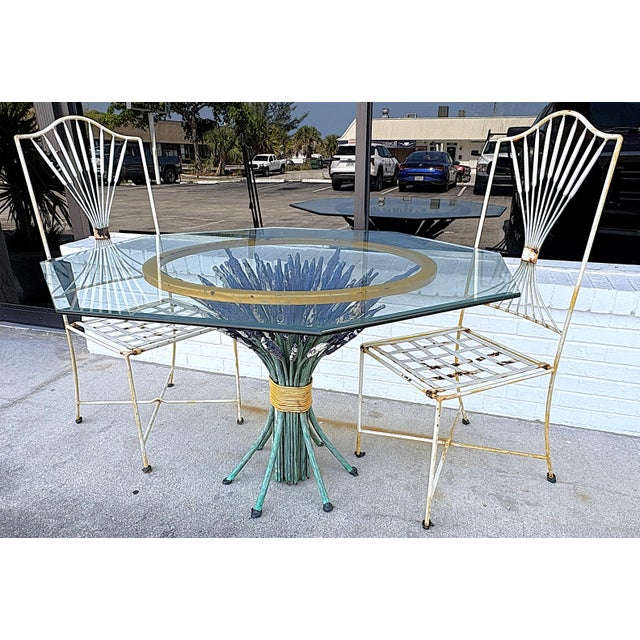 1960's Italian Hollywood Regency Style 'Coco Chanel' Sheaf of Wheat Table With Chairs- 3 Piece Set For Sale - Image 4 of 18