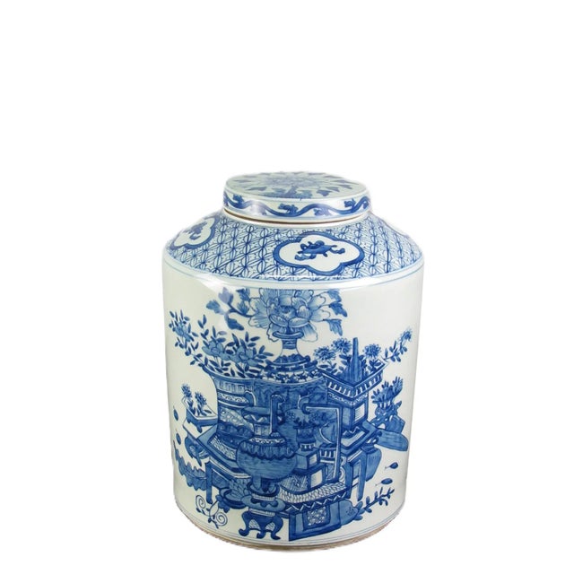 Blue Blue & White Tea Jar For Sale - Image 8 of 8