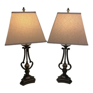 A Pair of Vintage Marble and Bronze Table Lamps For Sale