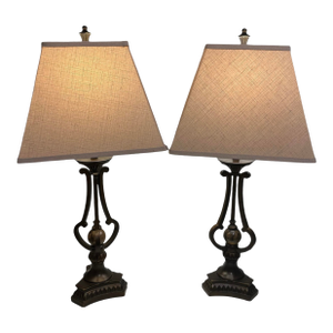 A Pair of Vintage Marble and Bronze Table Lamps