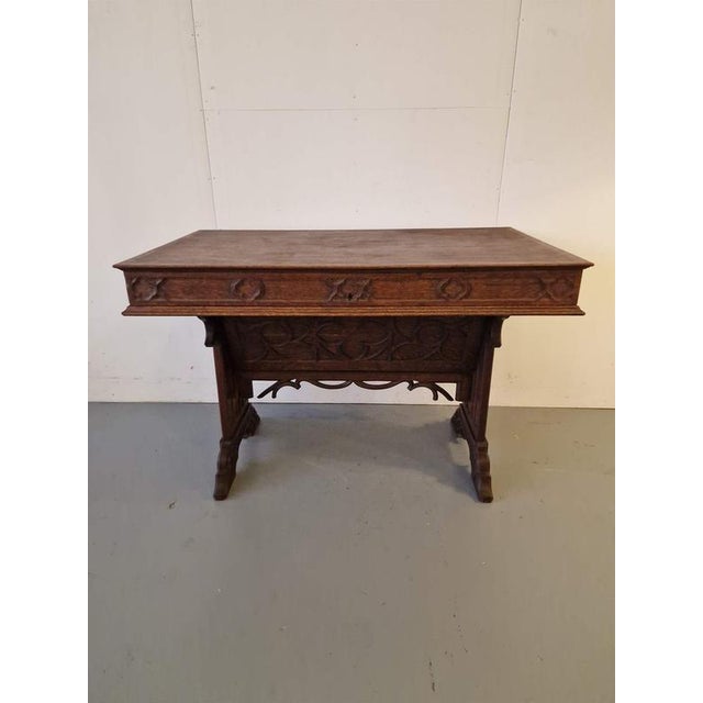 Gothic style desk.Oak, mahogany.France.1910s.Dimensions: height 86 and 74cm; length 130cm; width 75 cm.