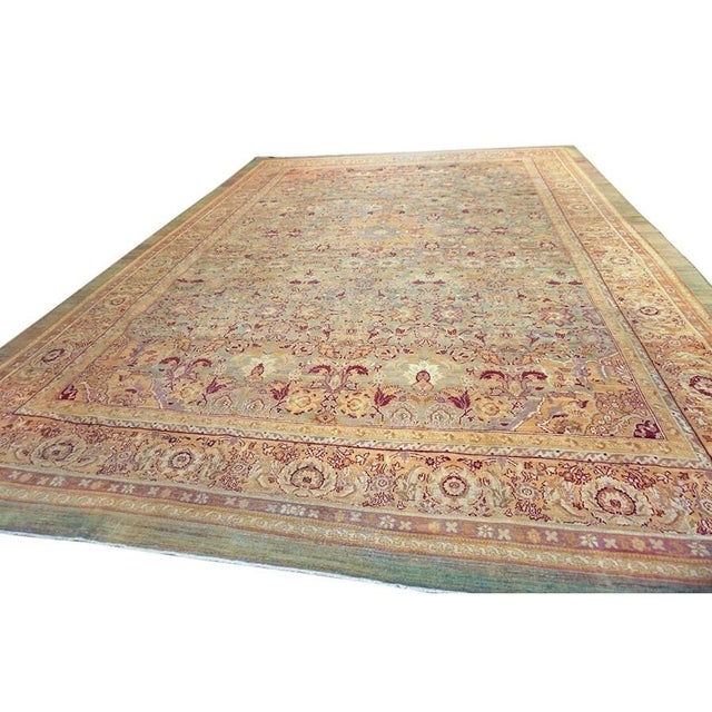 Textile 1880s Green Field Shah Abbas Geometric Large Size Antique Indian Amritsar Rug For Sale - Image 7 of 10