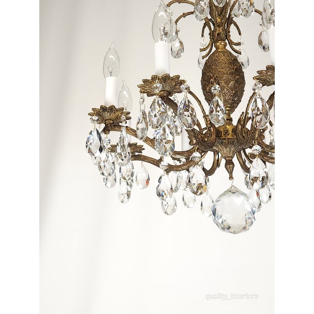 Metal Antique 8 Light Petite Shimmering Pineapple Brass Cut Lead Glass Chandelier~ Rewired ~ Restored ~ Rejuvenated ~ Ready to Hang ~ For Sale - Image 7 of 12