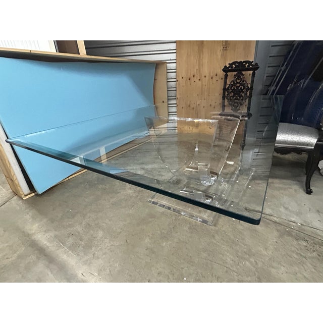 Plastic Vintage Postmodern Lucite Dining Table W/ 3/4" Beveled Glass Top For Sale - Image 7 of 12