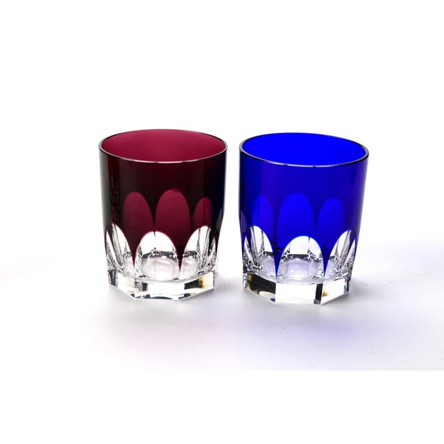 Vintage Cut-to-Clear Crystal Tumblers – Jewel-Tone Mid Century Barware - Set of 5 For Sale - Image 4 of 10