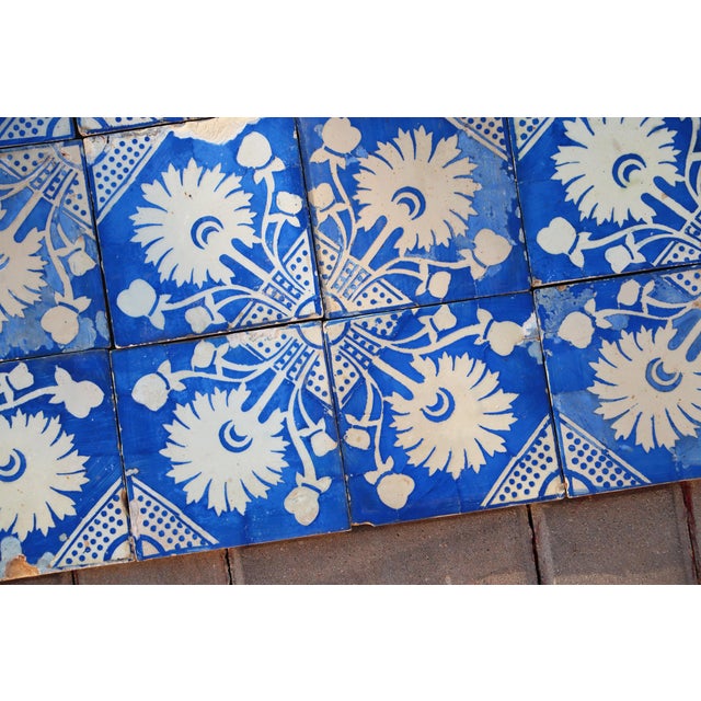 Rare Set of Forty Antique 19th Century Tiles Blue & White Floral Motif For Sale - Image 15 of 18