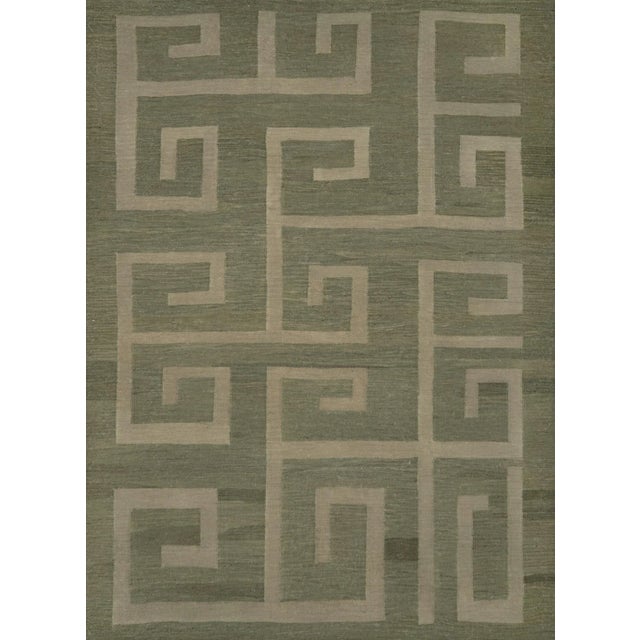 Green Handwoven Modern Wool Flatweave Rug For Sale - Image 8 of 8
