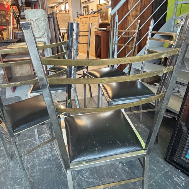 Modernism Seat in Sky Chairs No. 6 in Chromed and Gold Metal by Romeo Rega, 1970s, Set of 6 For Sale - Image 3 of 10