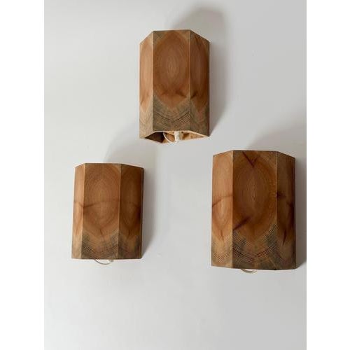 1980s Swedish Sculptural Pine Wall Sconces, 1980s, Set of 3 For Sale - Image 5 of 18