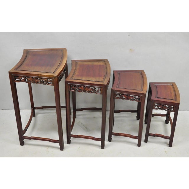 Vintage Chinese Carved Hardwood Curved Frame Nesting Side Tables - Set of 4 For Sale In Philadelphia - Image 6 of 18
