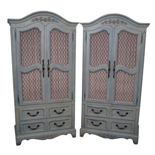 Vintage French Louis XV Painted Armoires - Pair For Sale