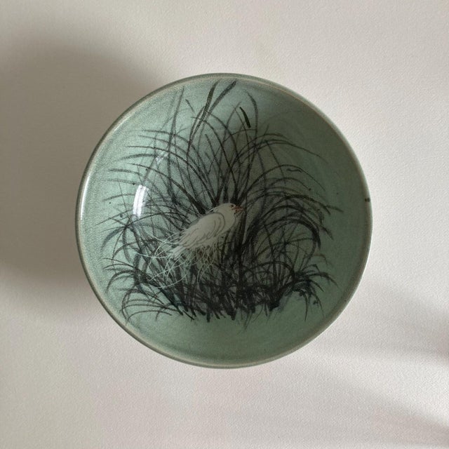 Ceramic Artist Made Studio Pottery Bowl - Hand Painted Heron Marsh Scene - Coastal Inspired Studio Pottery Bowl - Artist Signed For Sale - Image 7 of 9