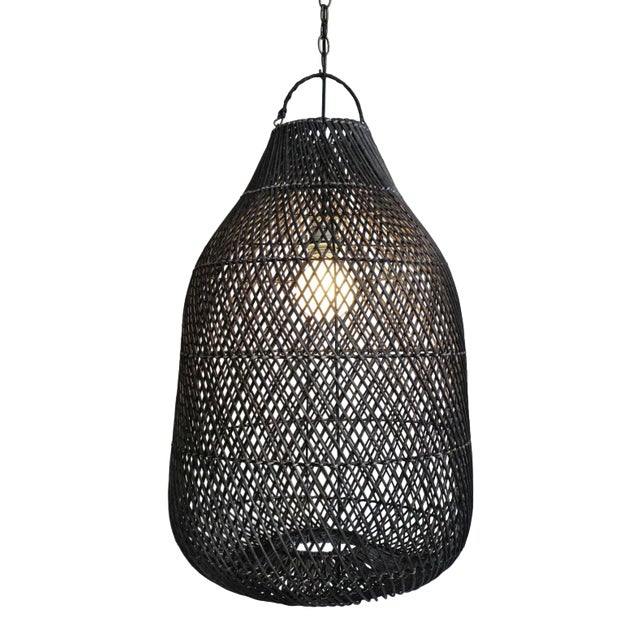 Black Wicker Bottle Pendant Light Medium For Sale