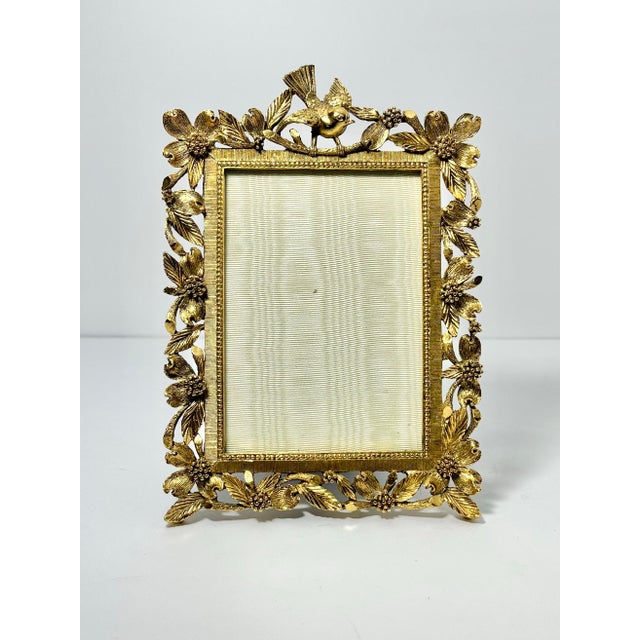 1960s Matson Ormolu Bird Dogwood Flower Gold Tone Rectangle Picture Frame 7.25” Good vintage condition. The interior glass...