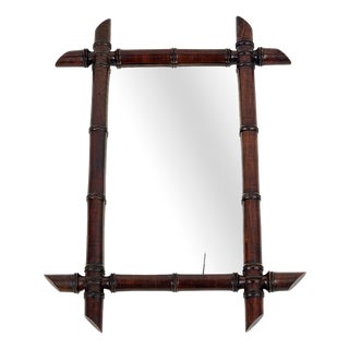 Art Nouveau Wooden Faux Bamboo Mirror, France, 1920 For Sale