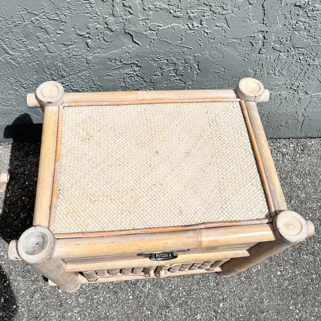 Brown Boho Chic Chunky Bamboo Wicker Nightstands - A Pair For Sale - Image 8 of 12