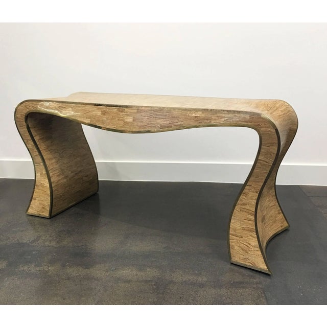 Maitland - Smith Sculptural Maitland-Smith Tessellated Stone and Brass Inlay Console Table For Sale - Image 4 of 9