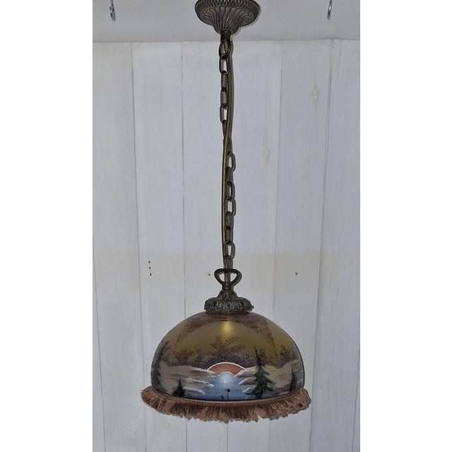 Antique Ceiling Lamp with Glass Shade and Brass Mounting, 1900s, in Very Good conditions. Designed 1890 to 1919 Up to 250V...