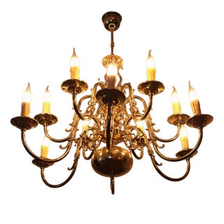 Large Gilt 2-Tier Chandelier with Fish For Sale
