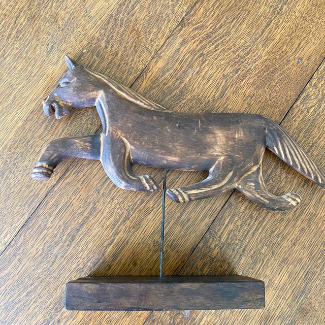 American Vintage Hand Carved Wooden Folk Art Horse on Base For Sale - Image 3 of 11
