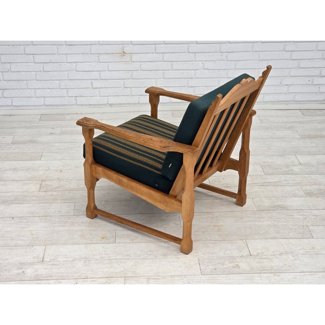 Scandinavian Lounge Chair in Green Wool and Oak, 1970s For Sale - Image 15 of 18