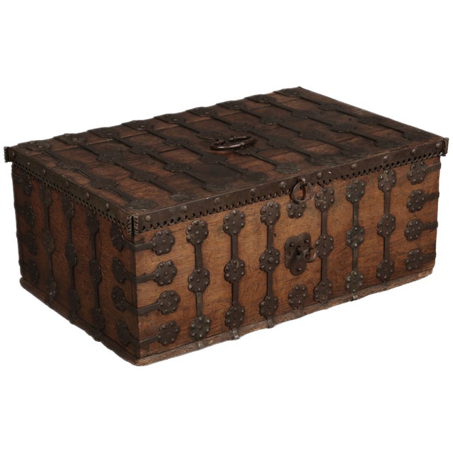 Small Antique Gothic Chest with Iron Bands, 1500 For Sale