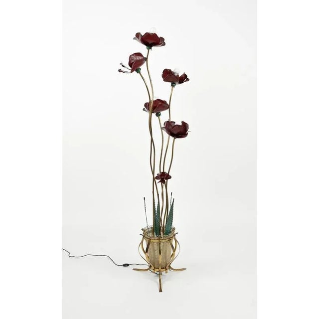 1950s Mid-Century Floor Lamp with Leaves and Flowers in Brass, Italy, 1950s For Sale - Image 5 of 15
