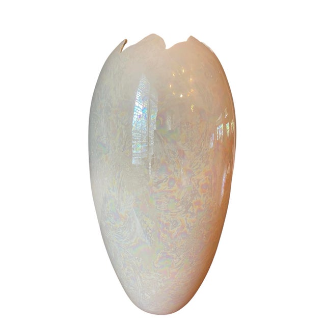 Contemporary Vintage 1996 Signed 16” Iridescent Studio Pottery Vase For Sale - Image 3 of 9