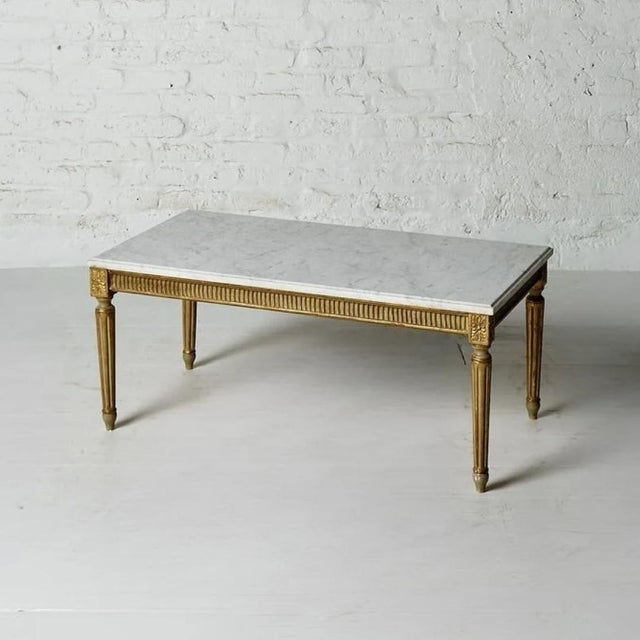 Traditional 20th Century Belgian Painted Wood and White Marble Top Coffee Table For Sale - Image 3 of 3