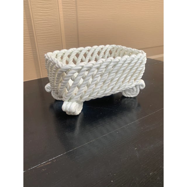 1980s 1980s French Country White Ceramic Woven Rope Cachepot Basket For Sale - Image 5 of 11