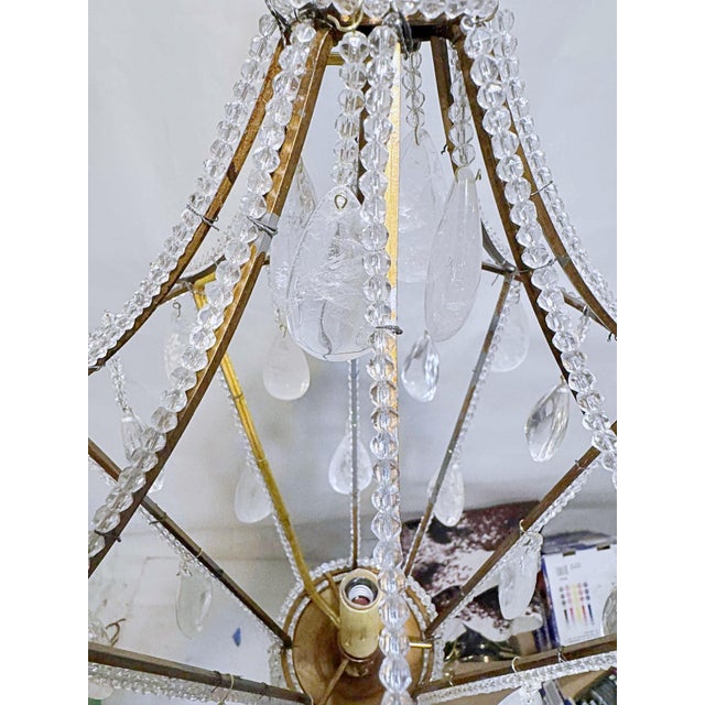Vintage French Brass Chandelier With Hand Cut Rock Crystals For Sale - Image 9 of 10