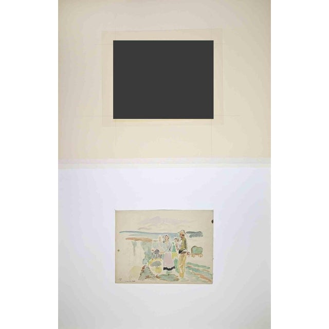 Farmers is an ink drawing realized by Paul Emile Colin in the mid-20th Century. Pencil and watercolor. Good condition....