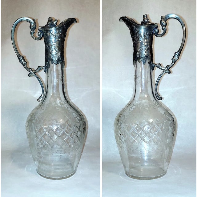 19th Century Victorian Cut Glass & Silver Plate Claret Jug / Ewer, 19th Century For Sale - Image 5 of 7
