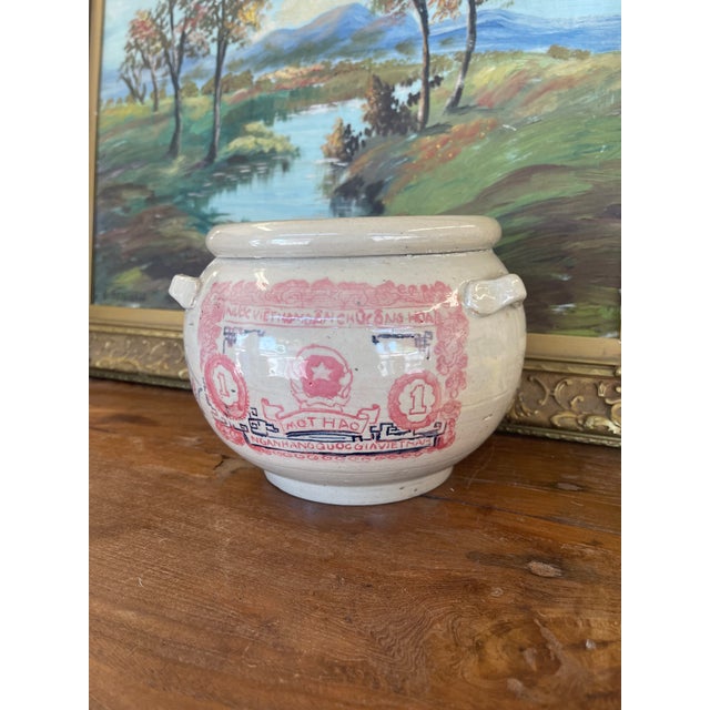 Mid 20th Century Hand-Painted Vietnamese Studio Pottery Jar Featuring One Hào Currency Motif, Signed. For Sale - Image 5 of 10