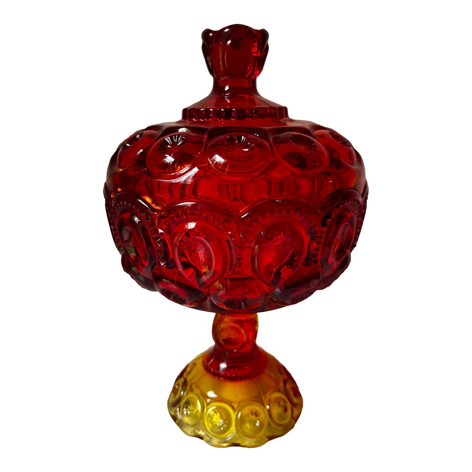 Vintage L E Smith Amberina Ruby Red Moon and Stars Pedestal Dish With ...
